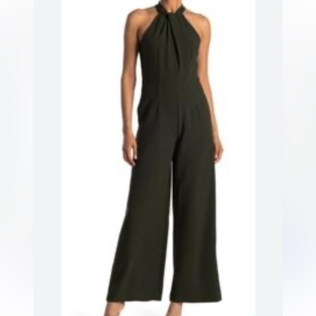 Nwot Julia Jordan Evergreen Twist Front Halter Wide Leg Jumpsuit. Size 2